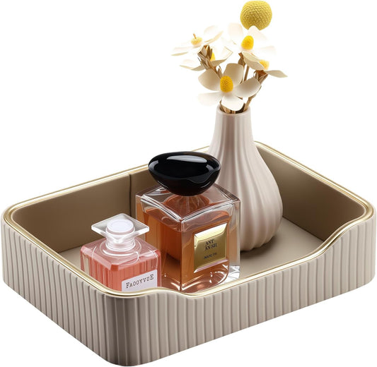 KINGFOM Prefume Tray, PU Leather Valet Tray Nightstand Organizer Perfume Trays for Men Women, Table Centerpieces Decorative Vanity Trays, Desk Organizer Tray for Key Jewelry Cosmetics (Black)