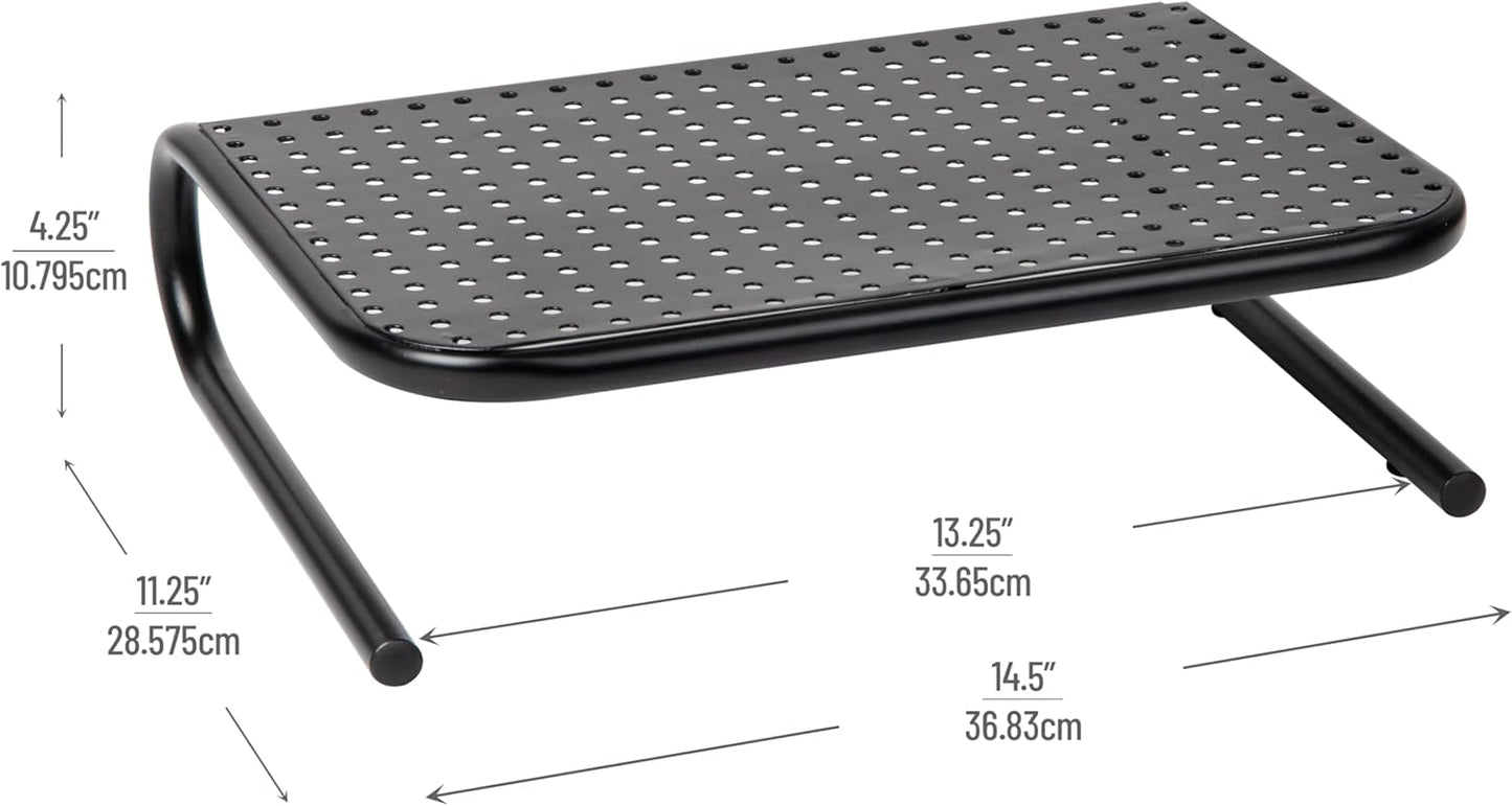 Mind Reader Monitor Stand, Ventilated Laptop Riser, Desktop Organizer, Metal, Set of 2, Black