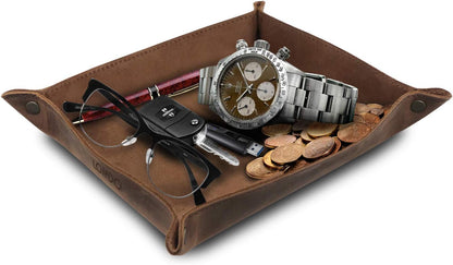 Londo Genuine Leather Tray Organizer - Practical Lightweight Water Resistant Computer Table Desk Storage Box for Wallets, Watches, Keys, Coins, Cell Phones and Office Equipment