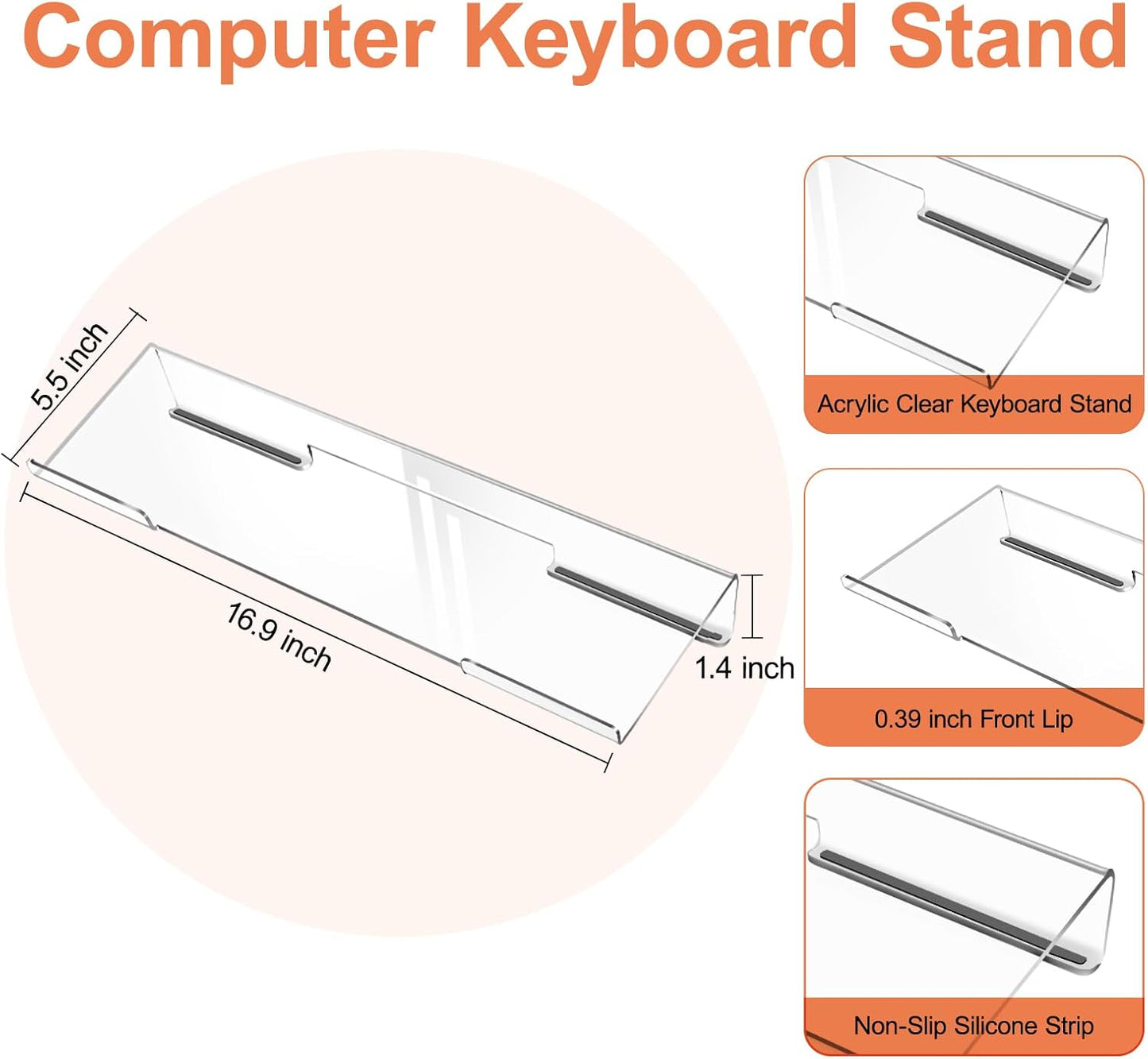 MOSISO Computer Keyboard Stand&Wrist Rest Support for Keyboard &Mouse Pad Set, Ergonomic Massage Wrist Rest Set, Easy Typing Working Acrylic Clear Stand for Office Home, Apricot