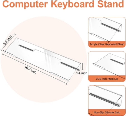 MOSISO Computer Keyboard Stand&Wrist Rest Support for Keyboard &Mouse Pad Set, Ergonomic Massage Wrist Rest Set, Easy Typing Working Acrylic Clear Stand for Office Home, Apricot