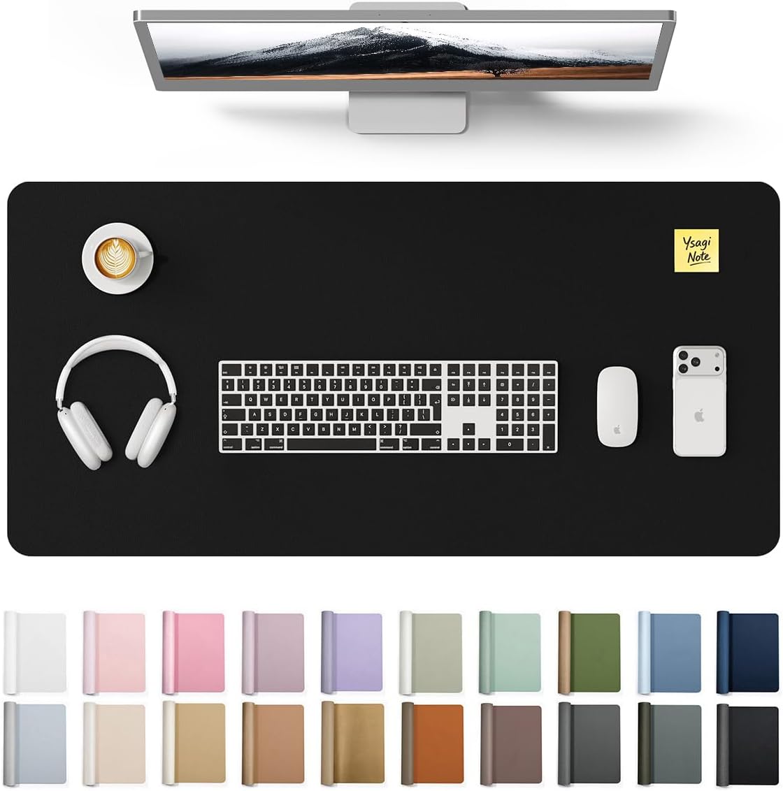 YSAGi Leather Desk Protector, Office Mat, Large Mouse Mat, Non-Slip PU Leather Blotter, Laptop Pad, Waterproof Writing Pad for Office and Home (Light Pink, 23.6" x 13.8") - Colors B