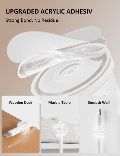 Magnetic Cord Holder for Desk & Nightstand, 7-Pack 360° Rotatable Cable Clips Organizer - Strong Adhesive Fits 8mm Lots for Phone Charger Cords & Wires, Clear