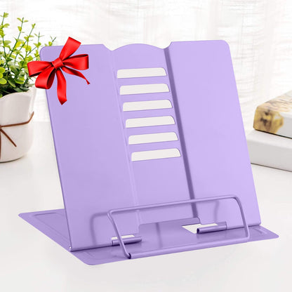 MSDADA Desk Book Stand Metal Reading Rest Book Holder Adjustable Cookbook Documents Holder for Recipes Textbooks Tablet Music Books, Mom Gifts, Gifts for Grandma Mom Mothers Day(Light Purple)