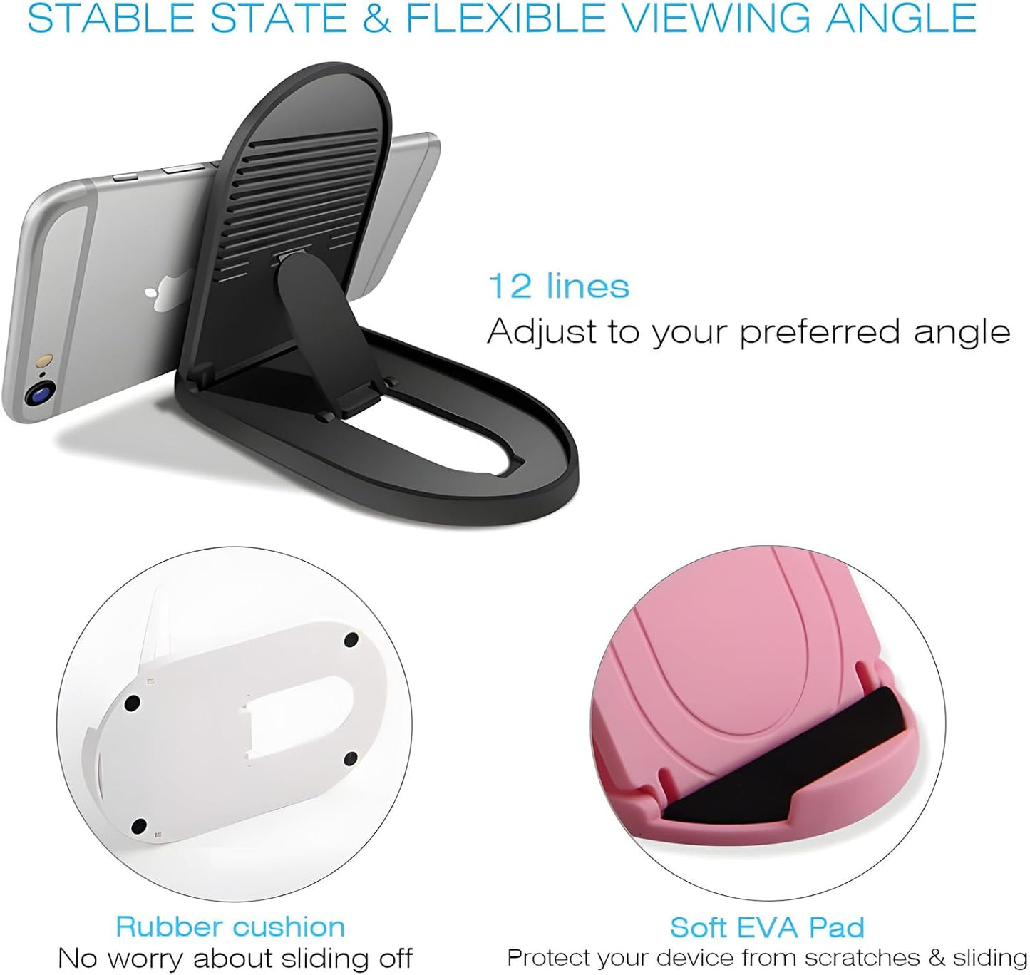 [3-Pack] Cell Phone Stand for Desk, Portable Foldable iPhone Stand Holder Stand, Adjustable Multi-Angle Desktop Cradle for New iPhone 17 16 15 14 Pro Max, Tablet, Travel Airplane Essentials, FaceTime