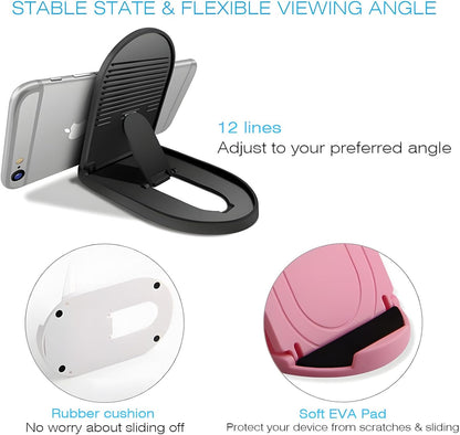 [3-Pack] Cell Phone Stand for Desk, Portable Foldable iPhone Stand Holder Stand, Adjustable Multi-Angle Desktop Cradle for New iPhone 17 16 15 14 Pro Max, Tablet, Travel Airplane Essentials, FaceTime