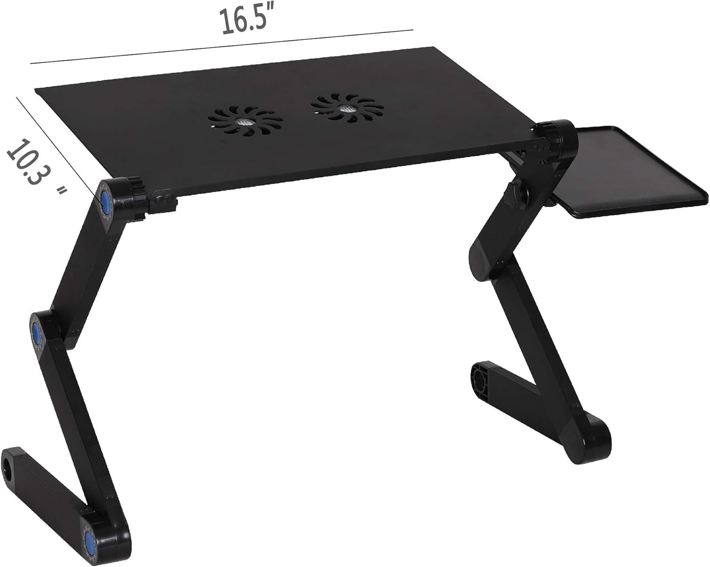 Foldable Aluminum Laptop Desk Adjustable Portable Laptop Table Stand with 2 CPU Cooling Fans and Mouse Pad Ergonomic Lap Desk for Bed and Sofa Up to 17 Inches
