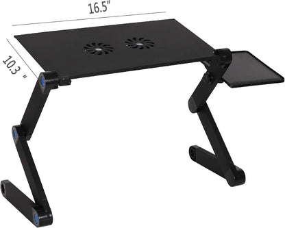 Foldable Aluminum Laptop Desk Adjustable Portable Laptop Table Stand with 2 CPU Cooling Fans and Mouse Pad Ergonomic Lap Desk for Bed and Sofa Up to 17 Inches