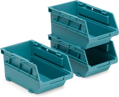 Navaris Storage Bins - Interlocking Plastic Van Boxes - Wall Mounted Compartments for Screws Nails Small Tool Parts - Workshop Garage Drawer Shed Organiser - 12 Bins & 3 Rails