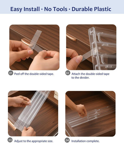 Smoky Gray Drawer Dividers with Non-Slip Adhesive, 5 Pack Adjustable Drawer Dividers for Clothes & Makeup, 3.15" Deep Plastic Drawer Separators for Dresser, Office Desk & Bathroom Cabinet