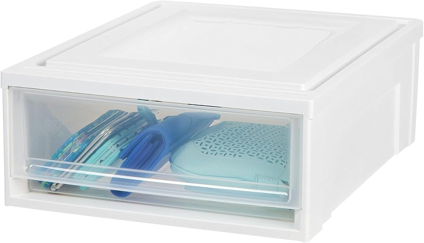IRIS USA 22 Qt Under Bed Storage Drawer, Stackable Plastic Organizer Bin, Smooth-Glide Sliding Drawer, 4 Pack, White