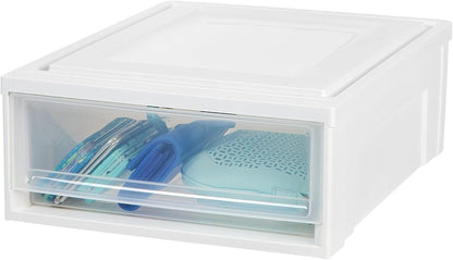 IRIS USA 22 Qt Under Bed Storage Drawer, Stackable Plastic Organizer Bin, Smooth-Glide Sliding Drawer, 4 Pack, White