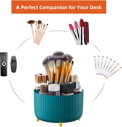 Marbrasse Desk Organizer, 360-Degree Rotating Pen Holder, Desk Organizers and Accessories with 5 Compartments Pencil Holder, Art Supply Storage Box Caddy for Office, Home（White）