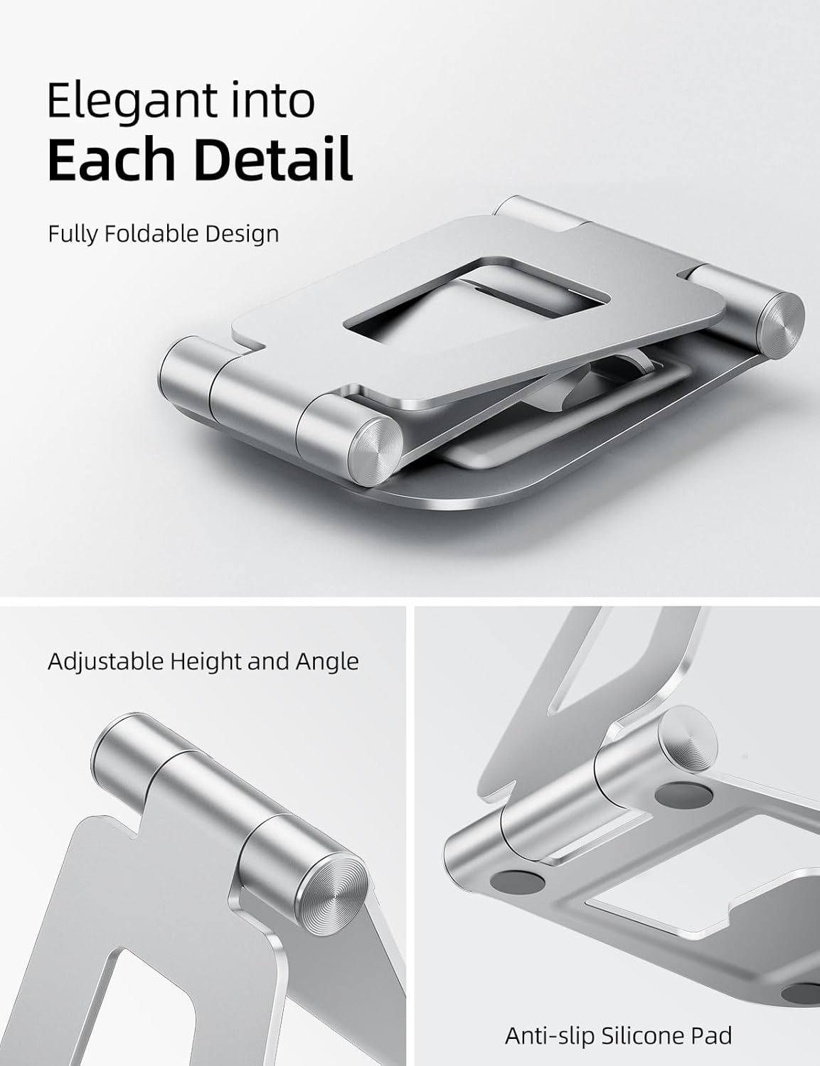 Nulaxy Aluminum Dual Foldable iPad Stand, Fully Adjustable Desktop Tablet Holder, Tablet Accessories for Office Kindle Compatible with Mobile Devices iPad Pro/Air/Mini, iPhone Pro/Max/Plus, Black
