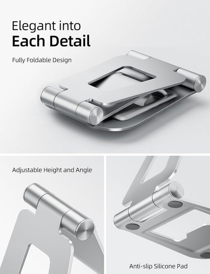 Nulaxy Aluminum Dual Foldable iPad Stand, Fully Adjustable Desktop Tablet Holder, Tablet Accessories for Office Kindle Compatible with Mobile Devices iPad Pro/Air/Mini, iPhone Pro/Max/Plus, Black