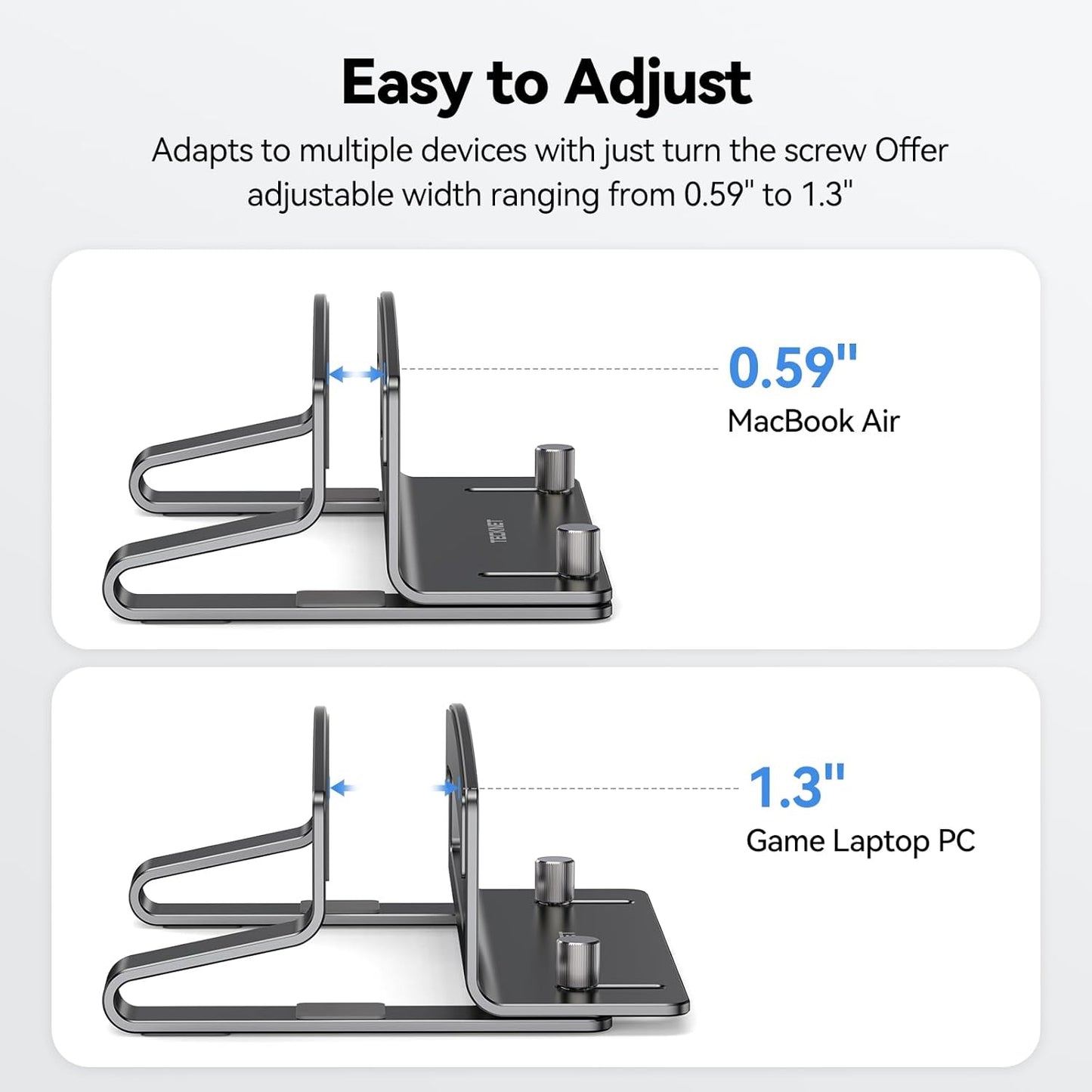 TECKNET Vertical Laptop Stand, Adjustable Aluminum Laptop Stand (Fits Up to 17.3"), Space-Saving Vertical Stand with Non-Slip & Scratch-Resistant Silicone, Compatible with MacBook Pro/Air, Dell, HP