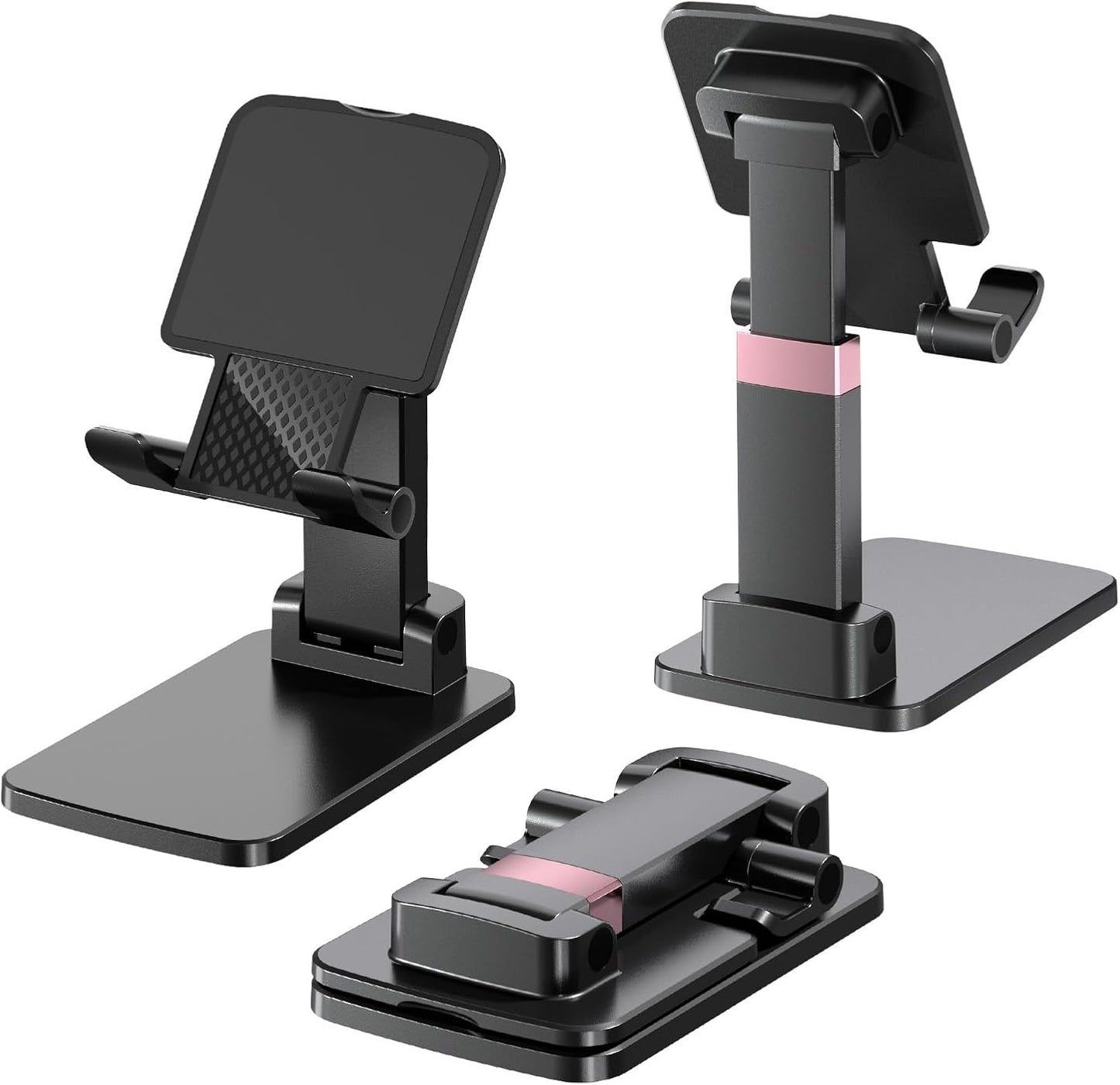 Phone Stand for Desk Cellphone Holder Height Angle Adjustable Stands, Anti-Slip Base, Compact Design for iPhone Android Devices,Black,1Pack