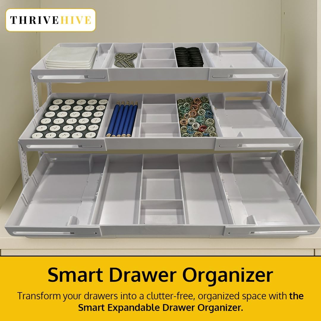 3 Tier Drawer Organizer, Multi Level Smart Drawer Organizer for Desk, Expandable Organizer for Office, Makeup, Jewelry, Kitchen, Folding Storage for Home and Office Drawers & Craft Organizer - Gary