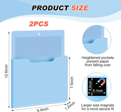 Feifeiya 2 Pcs Magnetic File Folder Wall Hanging Holder Large Pocket Paper Magazine Mail Organizer for Refrigerator Classroom Locker Whiteboard(Vertical,Purple Color,12.2 x 9.4 Inches)