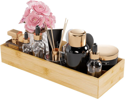 Black Bamboo Drawer Organizer - Silverware&Utensil Holder Organizer for Kitchen Drawers, Multi-Use Drawer Dividers Boxes for Bathroom Counter，Cabinet, Garage, Office Desk, Makeup, Jewelry (12"3"2.5")