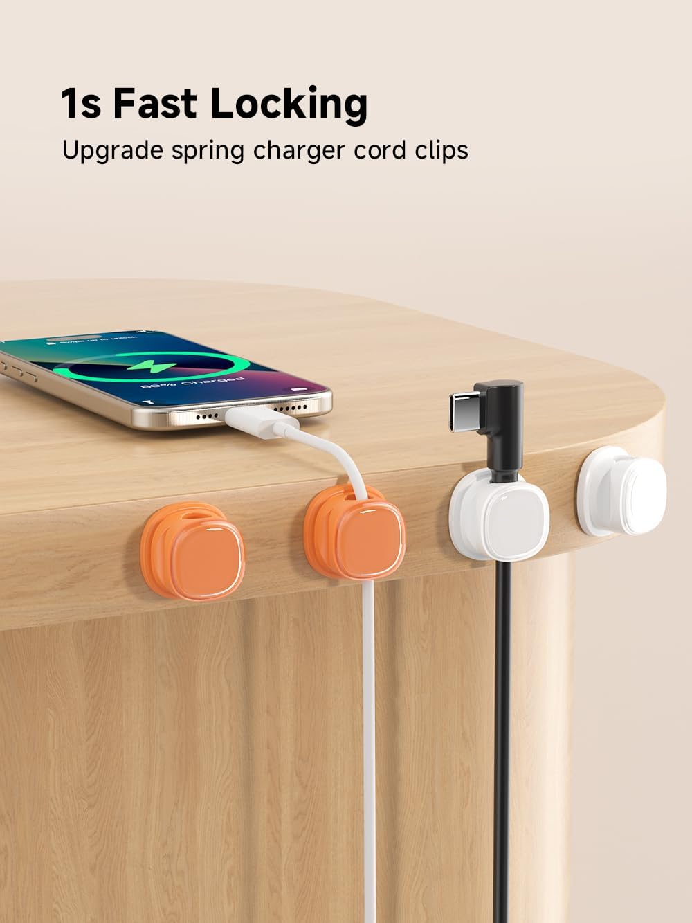 9 Pack Cord Organizer, Spring Cable Management, Adhesive Cute Cable Holder Clips, Phone Charger Wire Keeper for Desk Nightstand Car Office (9-Pack White_Orange_Blue)