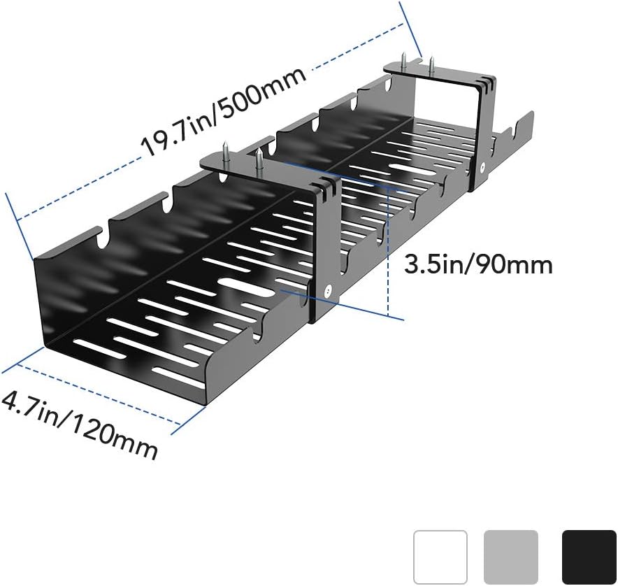 FLEXISPOT Under Desk Cable Management Tray, Metal Raceway Wires Cable Tidy Organizer, Office and Home Cable Tray Use for Standing Desk (Black)