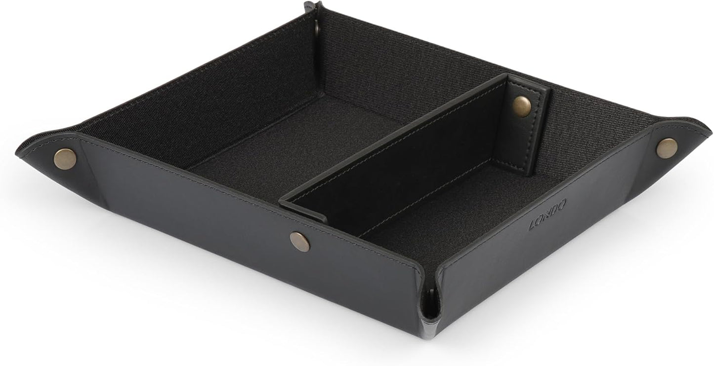 Londo Leather Tray Organizer - Practical Lightweight Water Resistant Computer Table Desk Storage Box for Wallets, Watches, Keys, Coins, Cell Phones and Office Equipment
