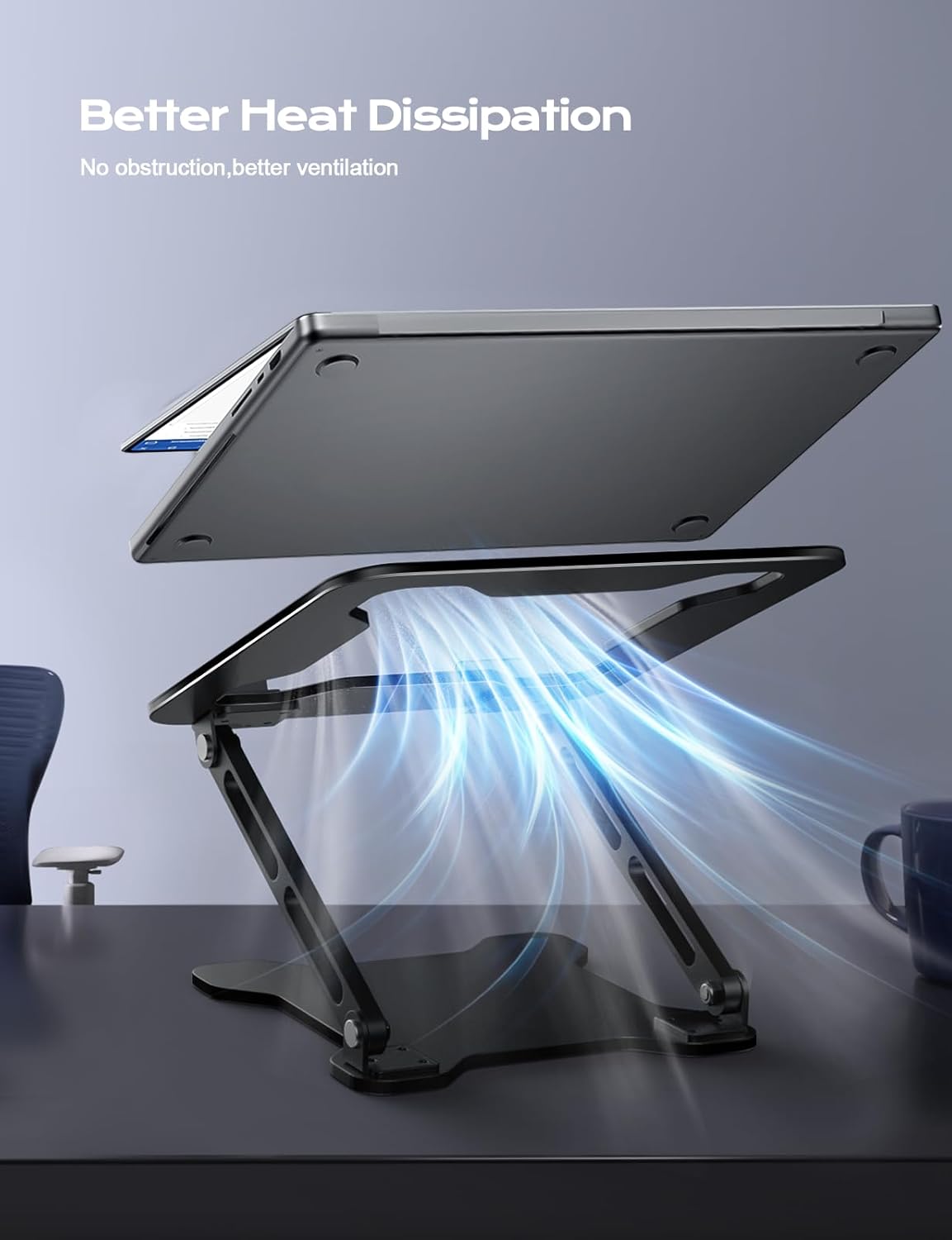 LOXP Adjustable Laptop Stand for Desk, Metal Foldable Laptop Riser, Ventilated Cooling Lectern, Ergonominc Computer Notebook Stand for Desk Compatible with 10-15.6“ Laptops