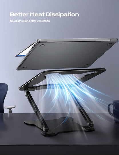 LOXP Adjustable Laptop Stand for Desk, Metal Foldable Laptop Riser, Ventilated Cooling Lectern, Ergonominc Computer Notebook Stand for Desk Compatible with 10-15.6“ Laptops