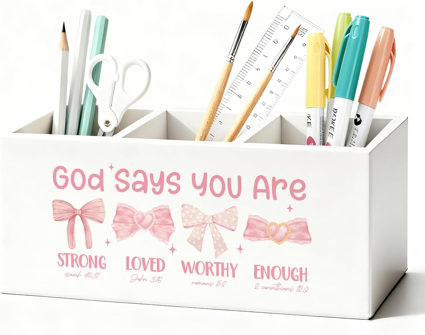 Purple Coquette Bow Pen Pencil Holder for Desk, Girly Office Decor, Preppy Purple Bow Aesthetic Wooden Box Sign Decorations for Girly Room Bedroom Dorm Office Desk Tabletop