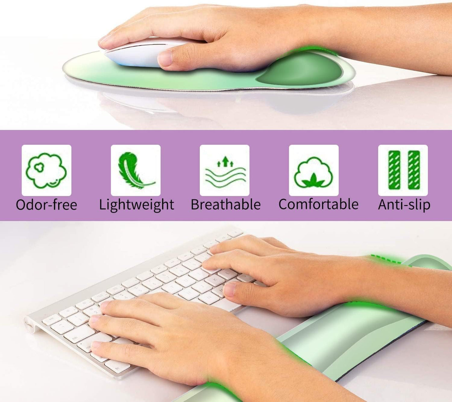 Ergonomic Keyboard Mouse Pad Wrist Rest Support Set for Laptop/Computer/Desktop,Memory Foam Hand Rest Wrist Cushion for Gaming/Office,Lightweight Comfortable & Pain Relief (Flowers)