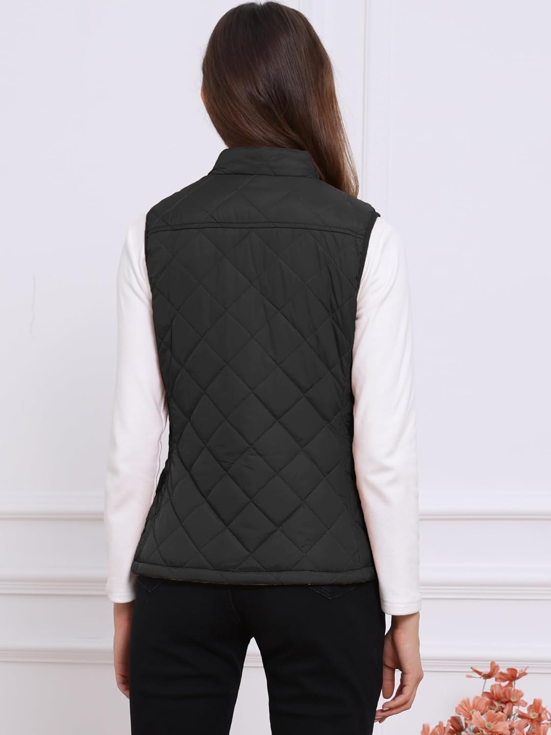 Allegra K Women's Puffer Vest Stand Collar Lightweight Gilet Quilted Zip Vest