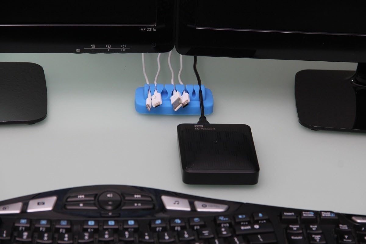 Heaviest Cable Organizer on The Market! Compact and Weighted Desktop Cord Holder and Cable Organizer, Eco-Friendly Silicone, No Bad Smell, Bundled with 4 Reusable Cable Ties! (Black)