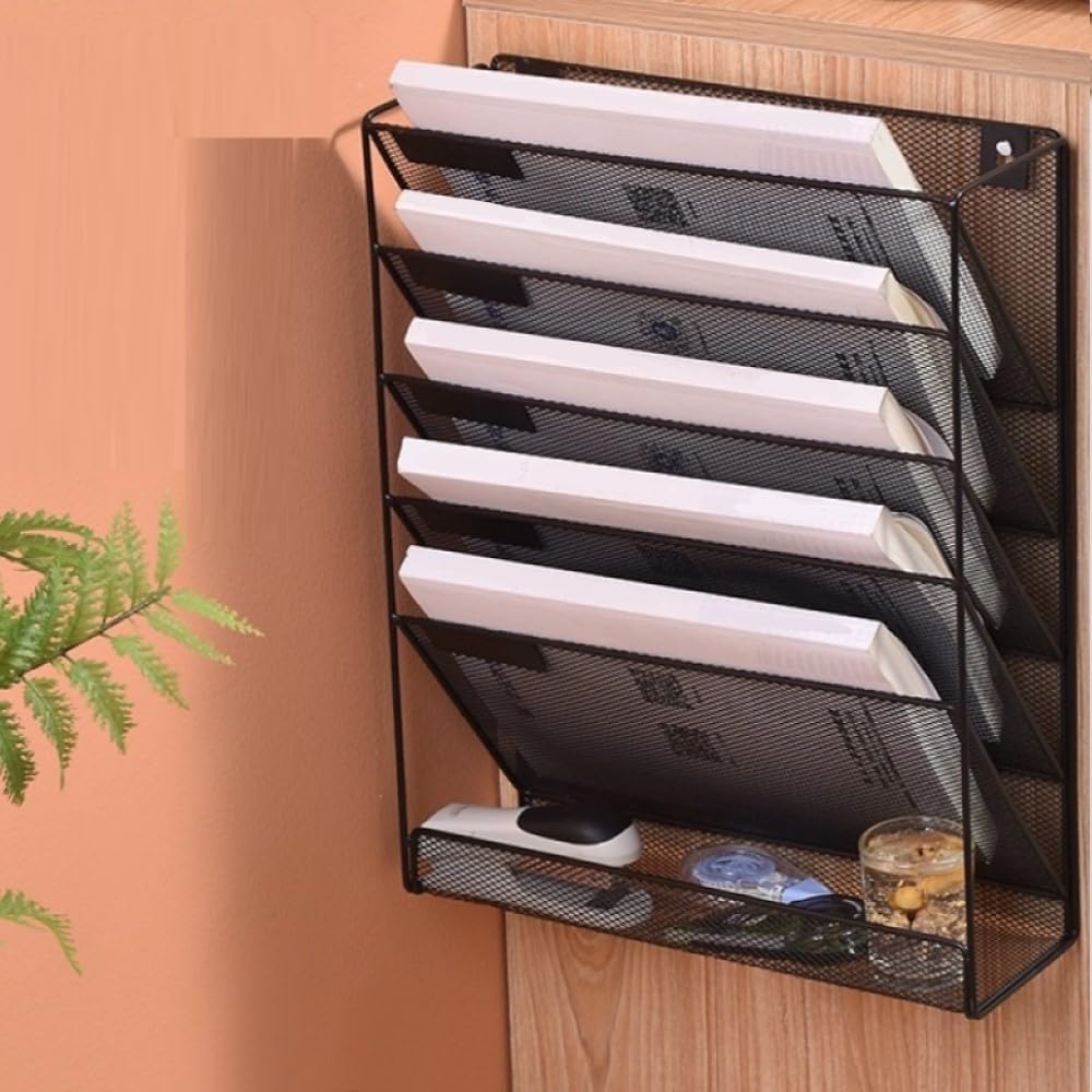 Kuntine.B Wall File Organizer Office Hanging Magazine Holder Wall File Organizer for Office Home (Black, 5 Tier)