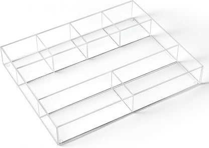 Large Acrylic Desk Deep Drawer Organizer with Adjustable Dividers, Anti-skip Clear Desk Top Junk Drawer Storage Tray for Pens, Desktop, Office, Bathroom, Kitchen, Makeup Supplies(7 Compartments)