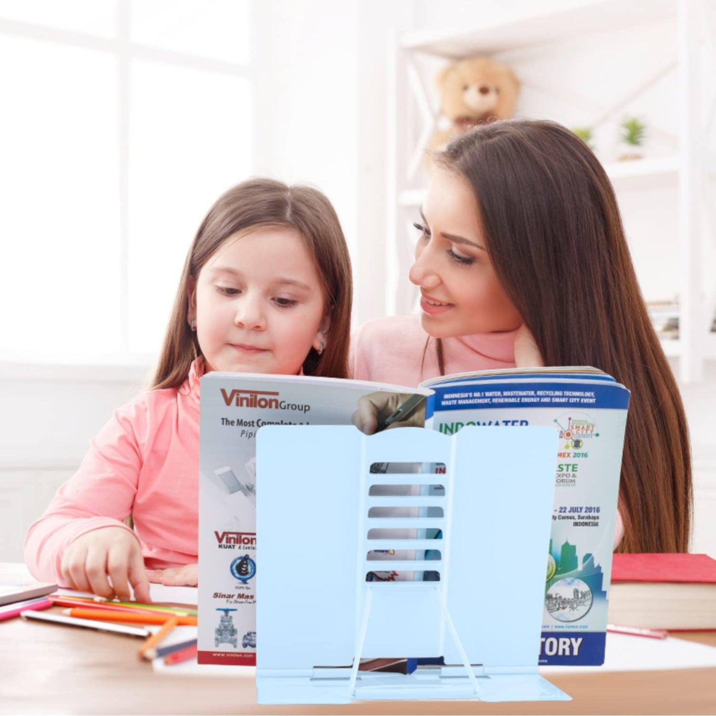 Honagu Metal Desk Book Holder, Hands Free Adjustable Cookbook & Document Holder, Portable Bookstand for Music Books, Textbooks, Recipes, Tablets & iPads (Purple)