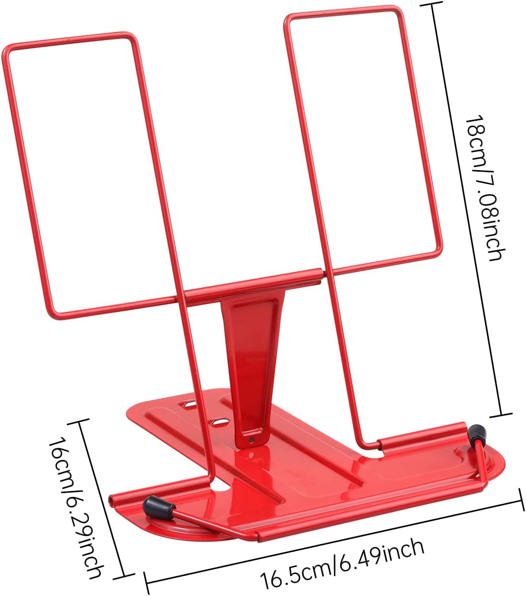 MSDADA Metal Book Stand for Desk, Adjustable Reading Rest Book Holder, Portable Cookbook Documents Holder, Sturdy Typing Stand for Recipes Textbooks Tablet Music Books with Page Clips (Macaron Pink)