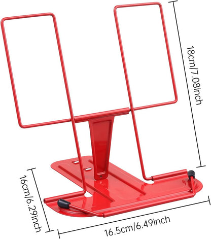 MSDADA Metal Book Stand for Desk, Adjustable Reading Rest Book Holder, Portable Cookbook Documents Holder, Sturdy Typing Stand for Recipes Textbooks Tablet Music Books with Page Clips (Macaron Pink)
