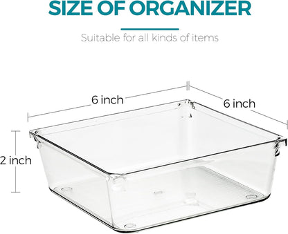4 Pack Drawer Organizer - 3" X 6" Clear Acrylic Storage Bins with Non-Slip Pads, Versatile Desk Tray for Makeup, Jewelry, Kitchen, Bathroom, and Office Organization