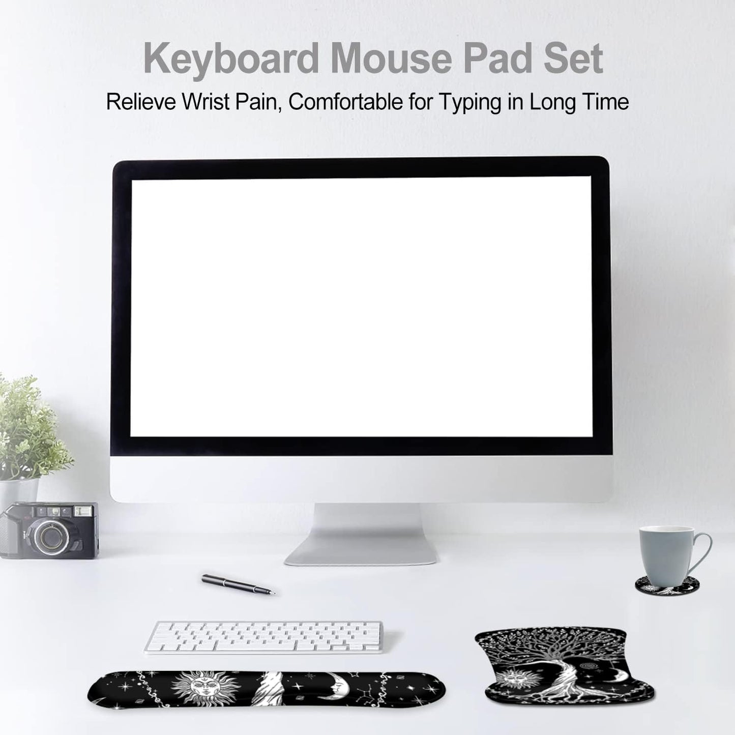 Keyboard Wrist Rest Pad Ergonomic Mouse Pad Set, ToLuLu Gel Mouse Pad Wrist Support for Computer Laptop, Mousepad Keyboard Wrist Support with Memory Foam for Easy Typing Pain Relief, Van Gogh Painting