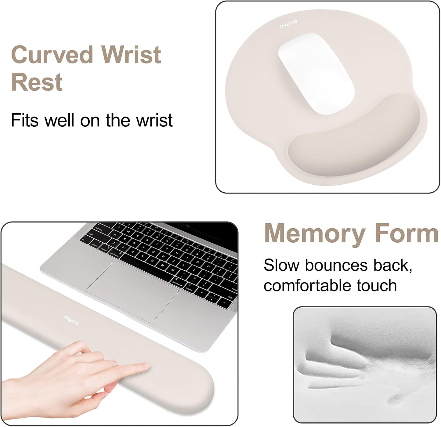 MOSISO Wrist Rest for Keyboard Mouse Pad Set, Large Gaming Deskpad&Circle Curved Mousepad&Keyboard Wrist Rest&Coaster, Ergonomic Non-Slip Mousepad&Easy Typing Pad with Silicone Lining, Apricot