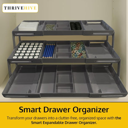3 Tier Drawer Organizer, Multi Level Smart Drawer Organizer for Desk, Expandable Organizer for Office, Makeup, Jewelry, Kitchen, Folding Storage for Home and Office Drawers & Craft Organizer - Gary