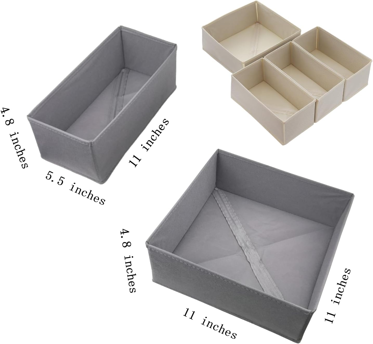Bructhun Foldable Fabric Drawer Organizer Set 4 Pack Dresser Dividers - Sock Underwear Storage Bins Gray