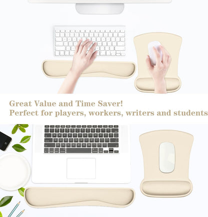Ergonomic Wrist Rest Support for Mouse Pad and Keyboard Set, Comfortable Memory Foam Keyboard Pad and Soft Gel Mouse Pad, Easy Typing and Pain Relief for Gaming, Office, Laptop, Apricot