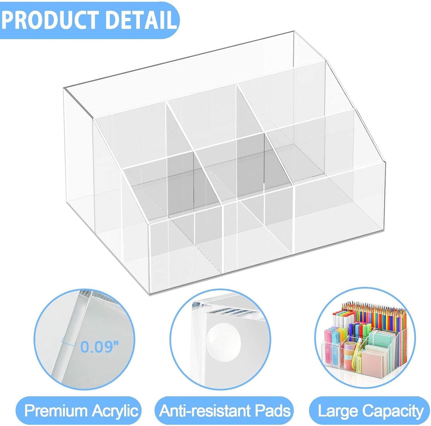 VITVITI Acrylic Desk Organizer, Upgraded Clear Pencil Organizer for Desk, 7 Compartments Stationary Pen Organizer Storage with Drawer, for Office Supply, 500+ Pencils Capacity