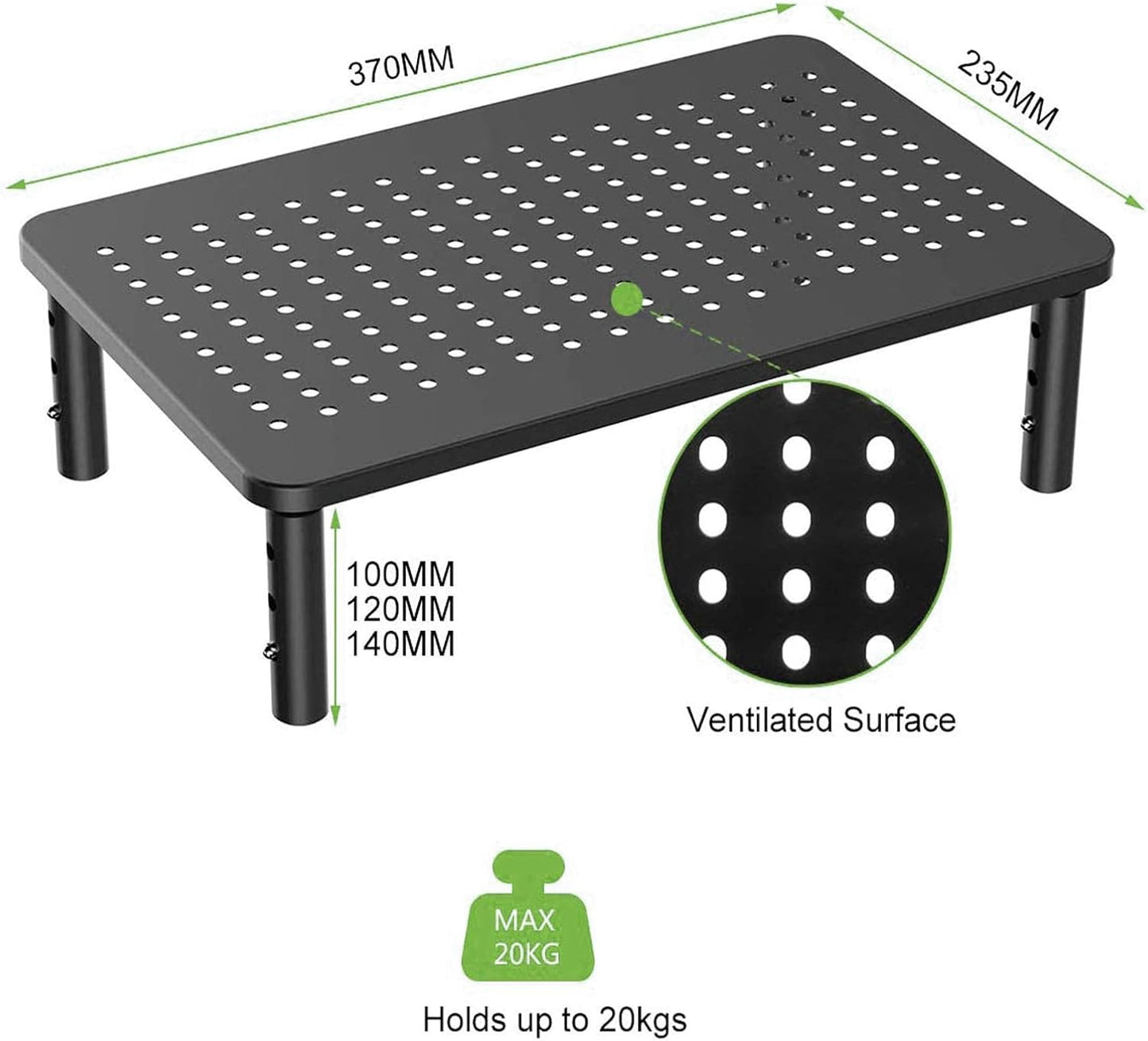 Bracwiser Monitor Stand Riser, Metal Computer Stand, 3 Height Adjustable Screen Riser with Mesh Platform for PS4, Laptop, Printer, Notebook and All Flat Screen, Holds Up to 20KG