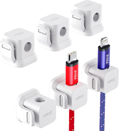 PZOZ 6 Pack Cord Organizer, Adhesive Charger Cable Clips, Wire Holder Keeper Organizer, Charging USB Cable Management for Home Office Desk Phone Car Wall Desktop Nightstand (Black)