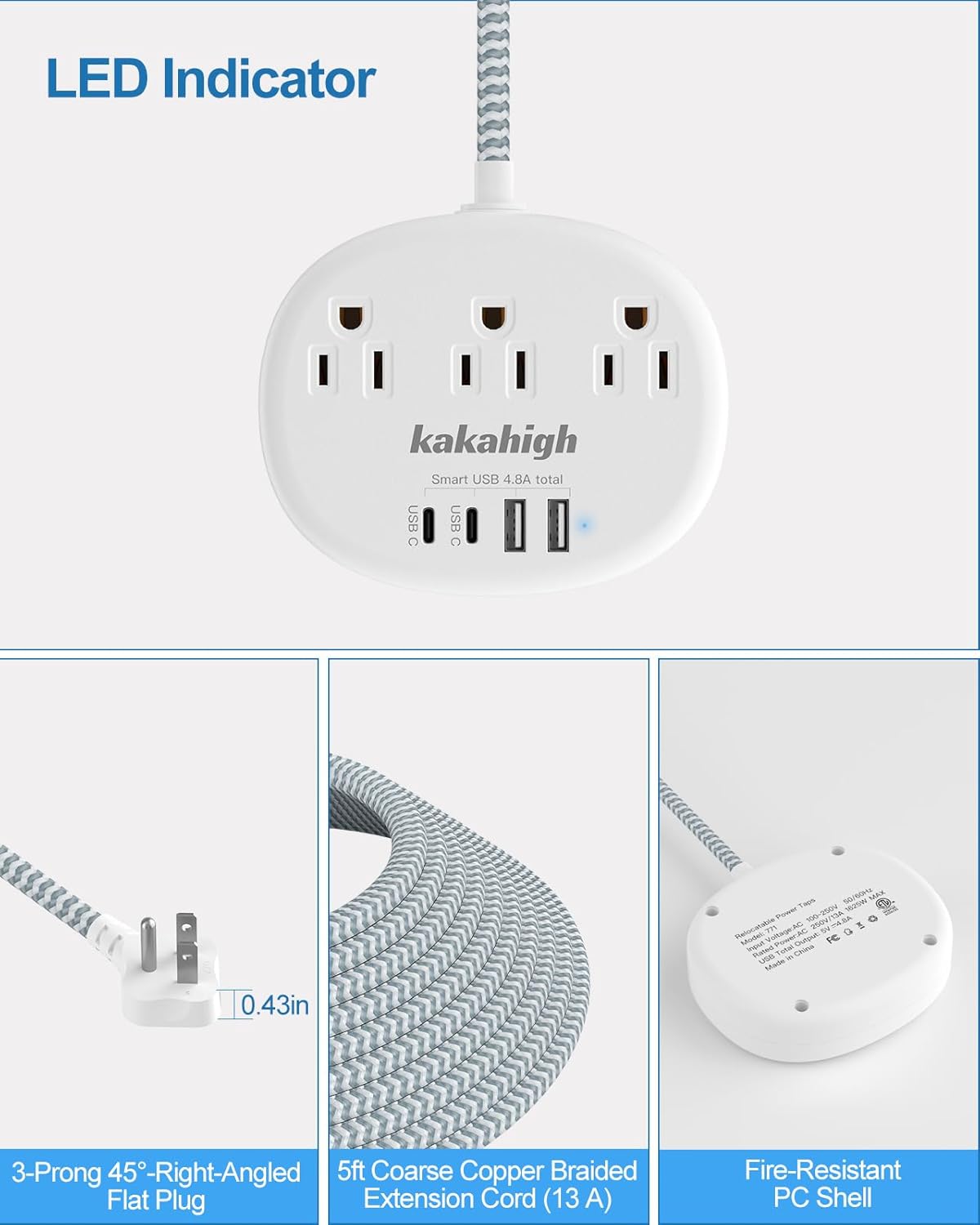 Pink Extension Cord with Surge Protected 1080J - 5 FT Kawaii Power Strip, 1625W Cute Extension Cord with 3 AC Outlet 4 USB (24W/4.8A), Compact for Cute Pink Kawaii Desk Home Essentials