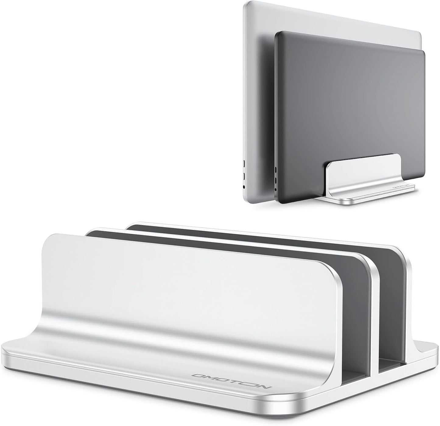 OMOTON Vertical Laptop Stand [Updated 3-Slots Version], Desktop Aluminum Mac Book Stand with Adjustable Dock Size, Fits All Mac Book, Chrome Book and Gaming Laptops (Up to 17.3 inch), Starlight