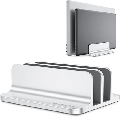 OMOTON Vertical Laptop Stand [Updated 3-Slots Version], Desktop Aluminum Mac Book Stand with Adjustable Dock Size, Fits All Mac Book, Chrome Book and Gaming Laptops (Up to 17.3 inch), Starlight